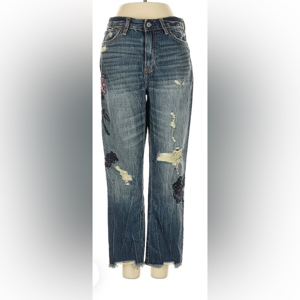 Abercrombie & Fitch Distressed Blue Straight Leg Jeans
